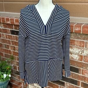 Melloday Blue White Striped Hooded Pullover Top Women's Size S NWT Nautical
